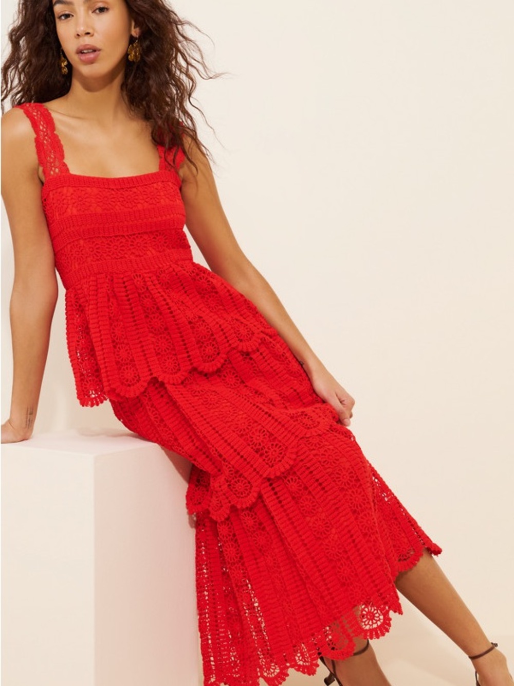 Anthropologie Saylor Krystyna Lace Maxi Dress Crochet Midi Sz L